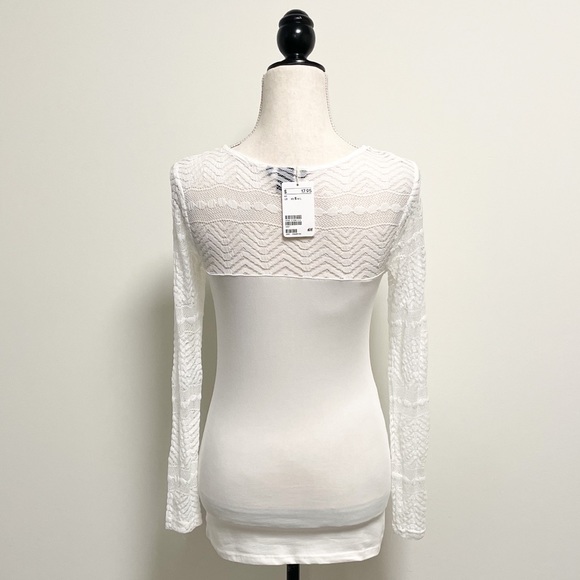 H&M Sheer Lace Blouse Stretch NWT *stain* - Picture 5 of 10